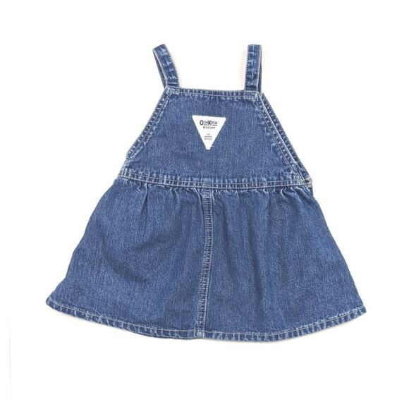 Vintage Oshkosh B'gosh Overalls Dress Baby Girls Size 12m Solid Denim - Picture 3 of 4